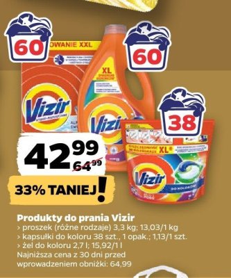 Produkty do prania Vizir proszek, kapsułki do koloru, żel do koloru promocja w Netto