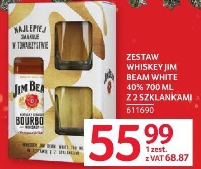Zestaw whiskey Jim Beam White 40% 700 ml z 2 szklankami promocja w Selgros