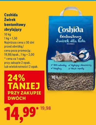 Karma Coshida Żwirek bentonitowy zbrylający dla kota 10 kg promocja w Lidl