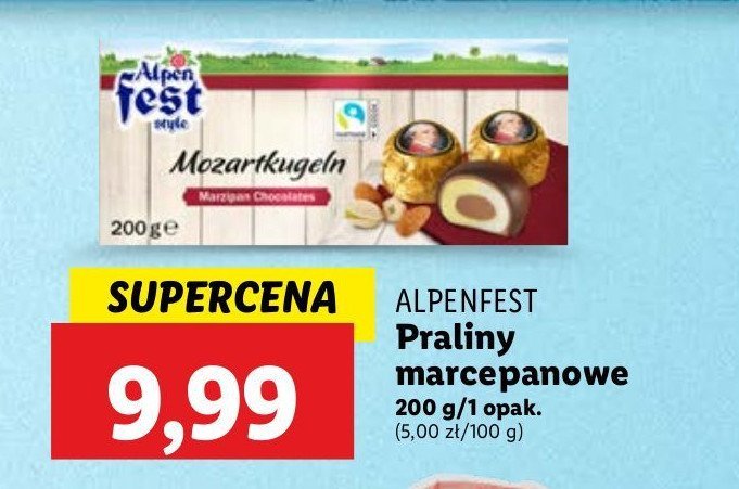 Praliny marcepanowe z kremem orzechowo-kakaowym w czekoladzie Alpen fest promocja