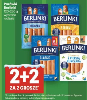 Parówki berlinki 120-250 g wybrane rodzaje promocja w Delikatesy Centrum