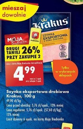 Szynka eksportowa z piersi kurczaka Krakus animex promocja w Biedronka