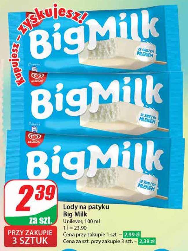 Lód śmietankowy Algida big milk promocja