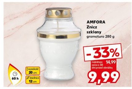 Znicz szklany zalewany amfora 60h promocja