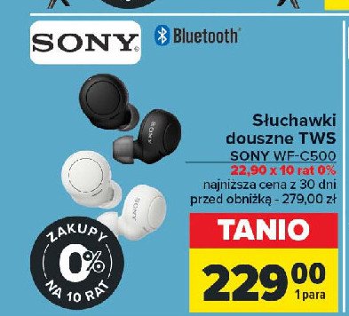 Słuchawki douszne wf-c500 białe Sony promocja w Carrefour