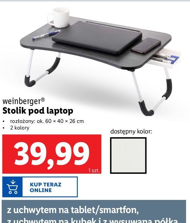 Stolik do laptopa 60 x 40 x 26 cm Weinberger promocja