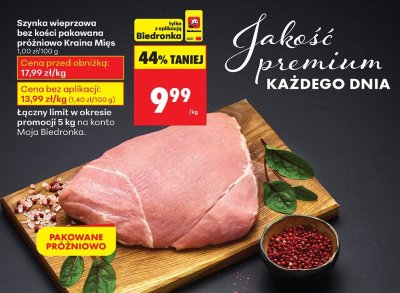 Szynka wieprzowa bez kości pakowana próżniowo  promocja w Biedronka