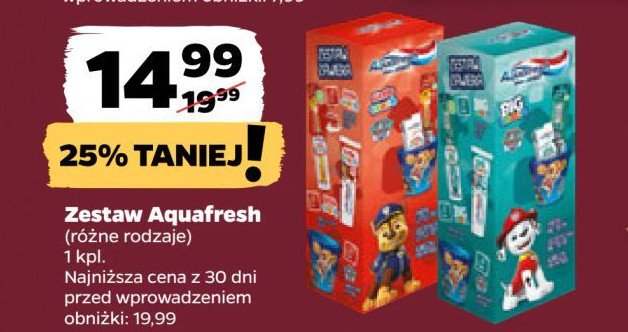 Zestaw w pudełku little teeth: pasta do zebów + szczoteczka Aquafresh promocja w Netto