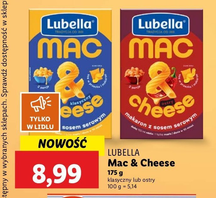 Makaron z sosem serowym ostry Lubella mac & cheese promocja w Lidl