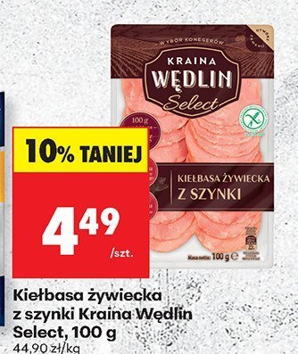 Kiełbasa żywiecka z szynki Select 100 g Kraina Wędlin promocja w Biedronka