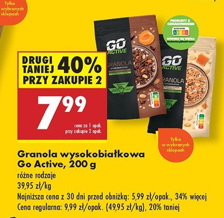 Granola z czekoladą i morelą Go active promocja