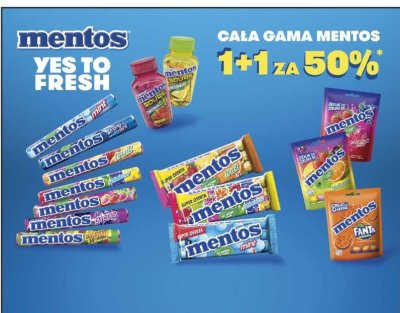 Gumy do żucia i cukierki Mentos Yes To Fresh cała gama promocja w Carrefour Market