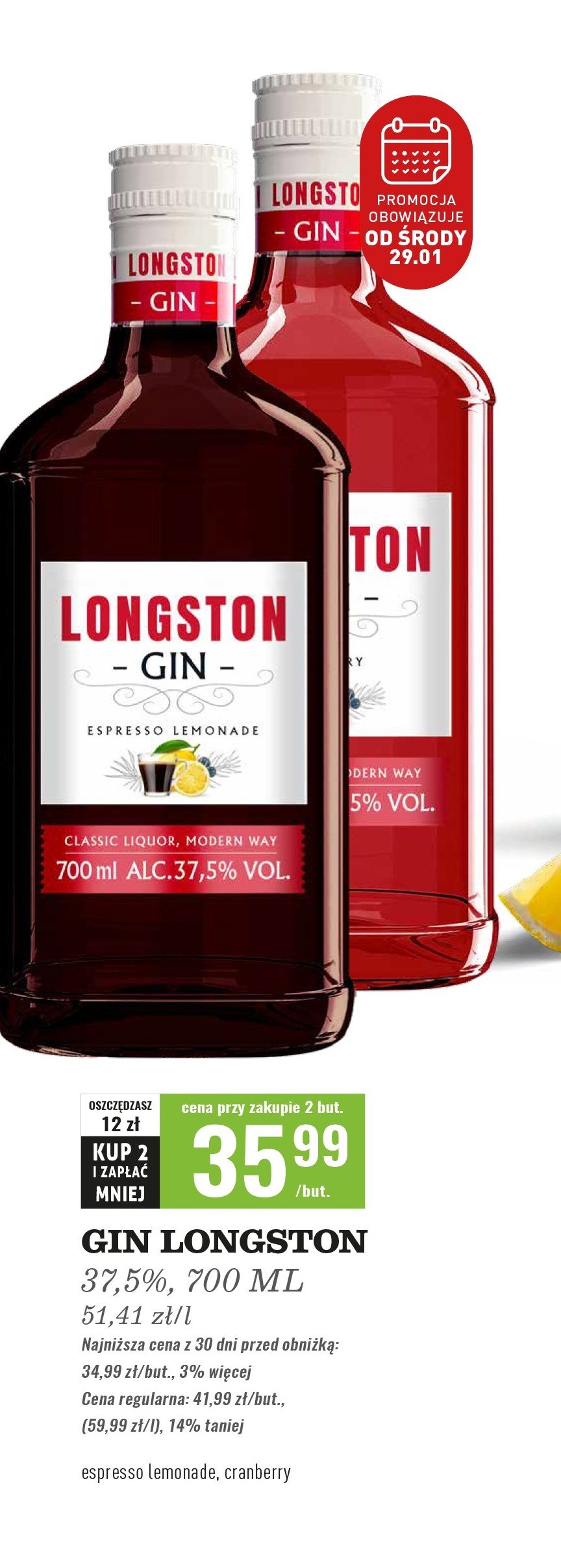 Gin espresso lemon Longston promocja w Biedronka