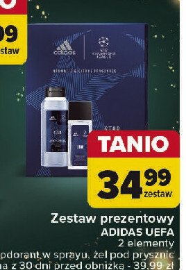 Zestaw w pudełku: żel pod prysznic 250 ml + dezodorant 75 ml Adidas men champions league best of the best promocja w Carrefour