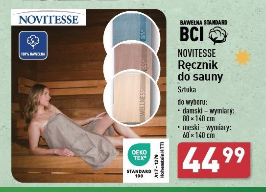 Ręcznik do sauny 80 x 140 cm Novitesse promocja w Aldi