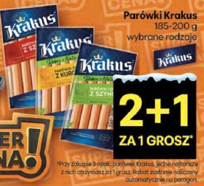 Parówki Krakus 185-200g wybrane rodzaje promocja w Delikatesy Centrum