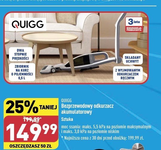 Odkurzacz ręczny akumulatorowy Quigg promocja w Aldi