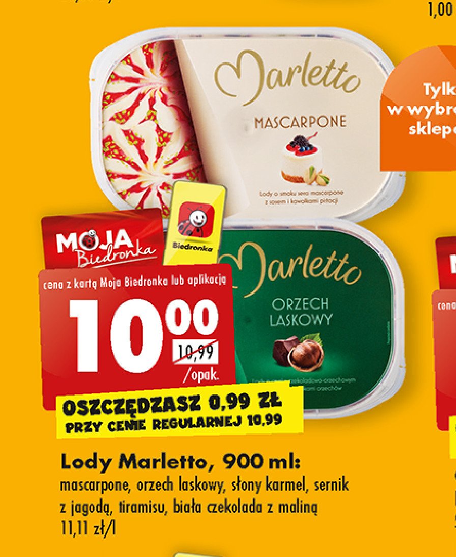 Lody biała czekolada z maliną Marletto promocja
