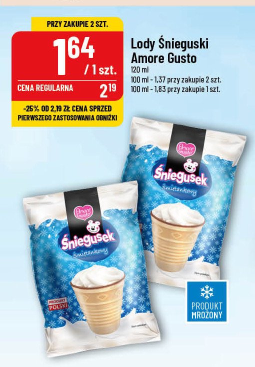 Lód śmietankowy Amore gusto śniegusek promocja