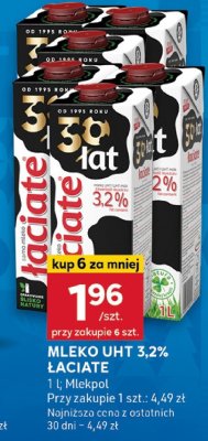 Mleko UHT 3,2% Łaciate promocja w Stokrotka