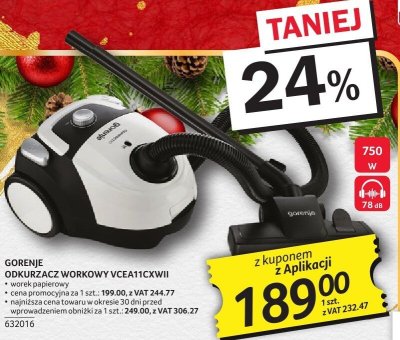 Odkurzacz workowy Gorenje VCEAT1CXWII promocja w Selgros