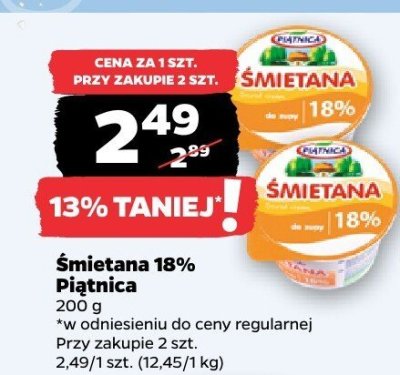 Śmietana 18% Piątnica promocja w Netto