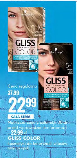 Krem koloryzujący do włosów 9-16 Gliss kur care & moisture color promocja