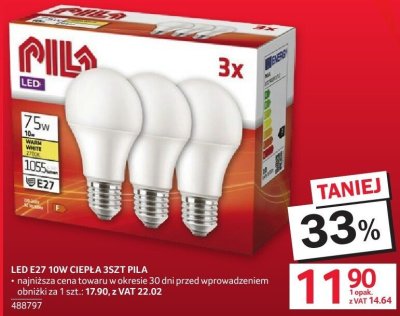 Żarówka LED E27 10W CIEPŁA 3SZT PILA promocja w Selgros