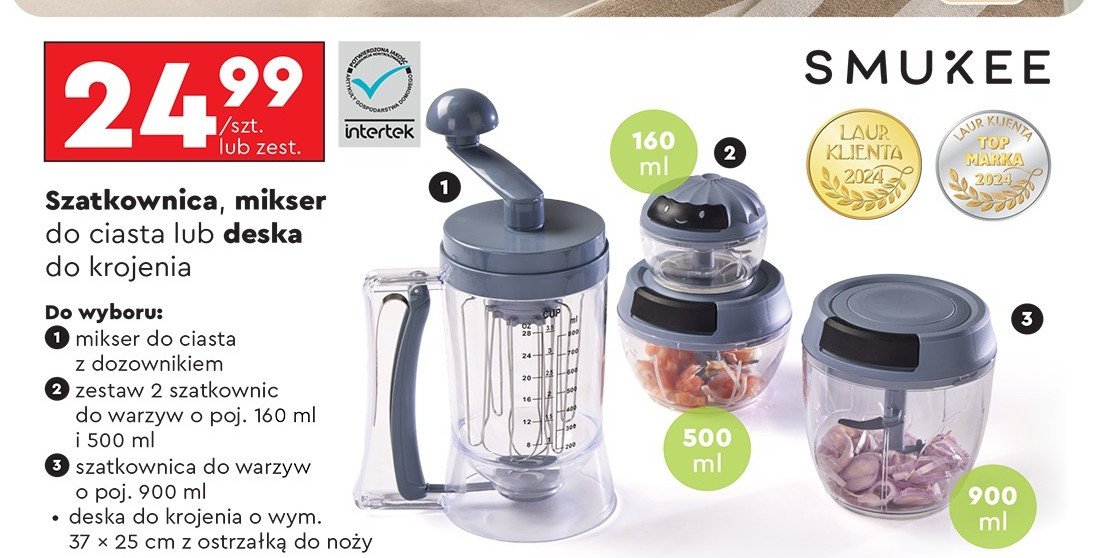 Szatkownica do warzyw 900 ml + deska Smukee promocja w Biedronka