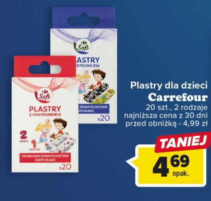 Plastry dla dzieci z opatrunkiem Carrefour soft promocja