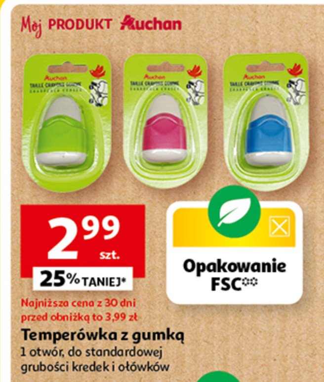 Temperówka z gumką Auchan promocja