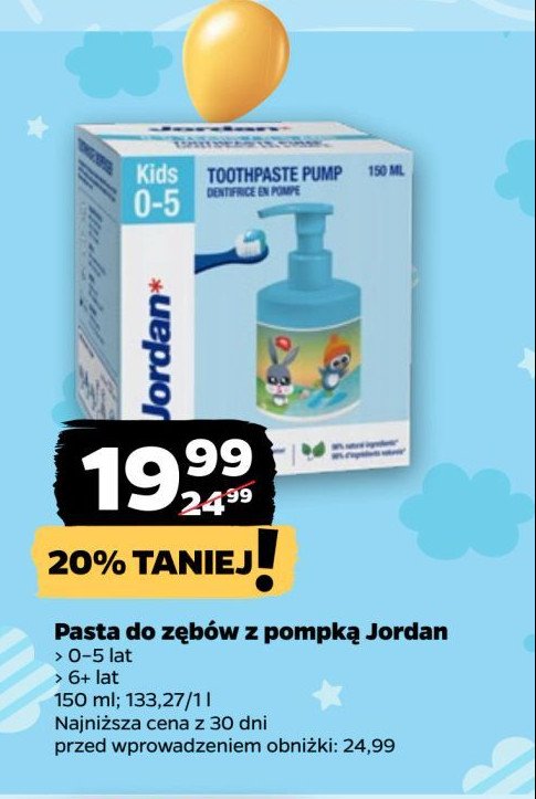 Pasta do zębów z pompką 6+ Jordan kids promocja