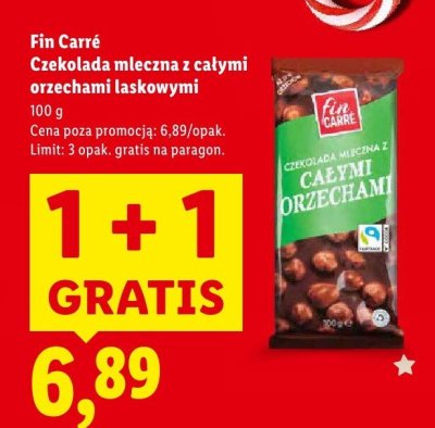 Czekolada mleczna Fin Carré z całymi orzechami laskowymi promocja w Lidl