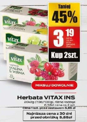 Herbata VITAX INS promocja w Supeco