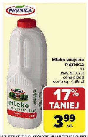 Mleko wiejskie 3.2% Piątnica promocja w Carrefour Market