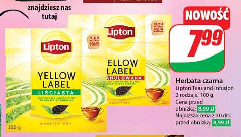 Herbata liściasta Lipton yellow label tea promocja w Dino