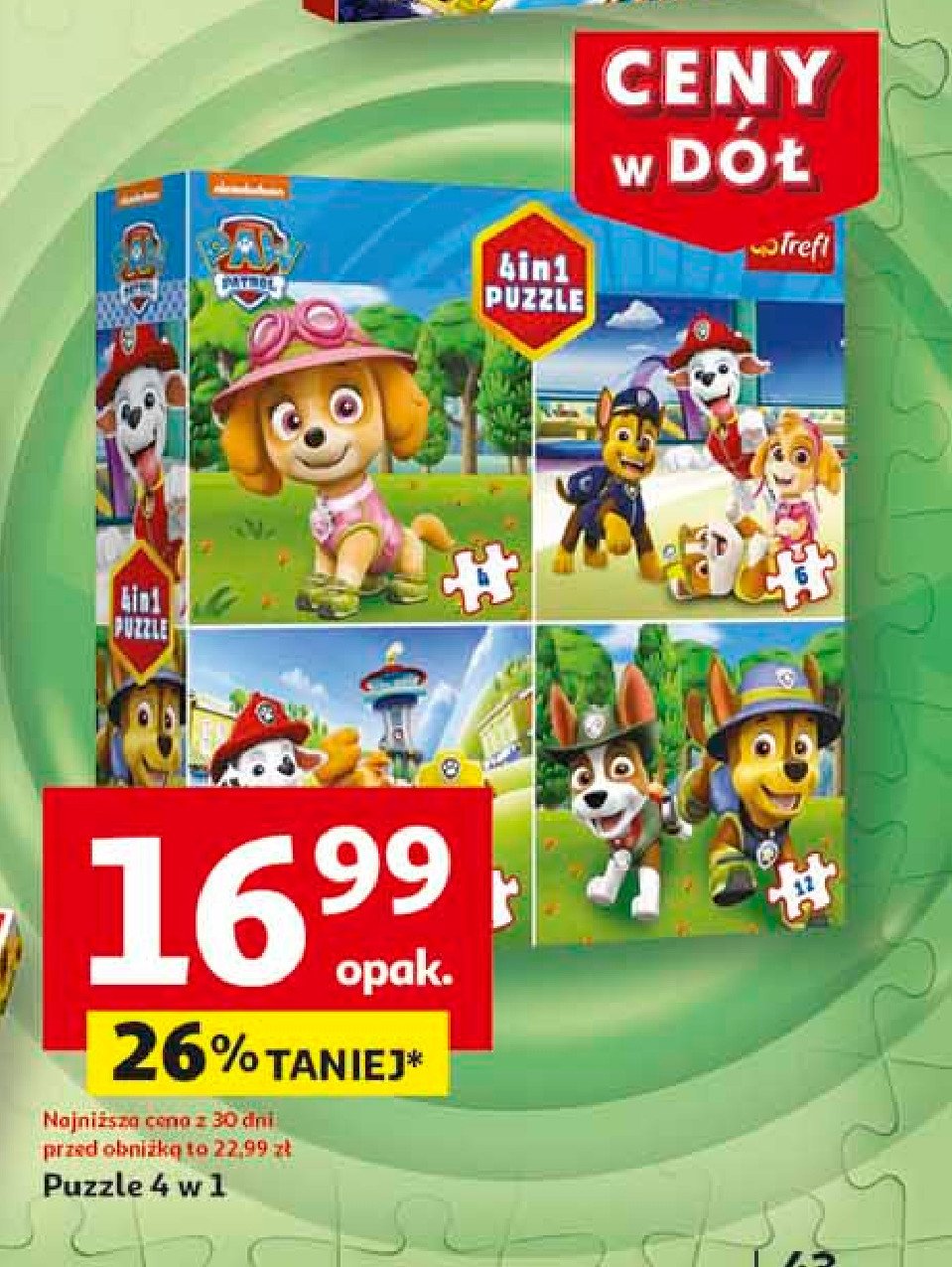 Puzzle 4w1 psi patrol Trefl promocja w Auchan