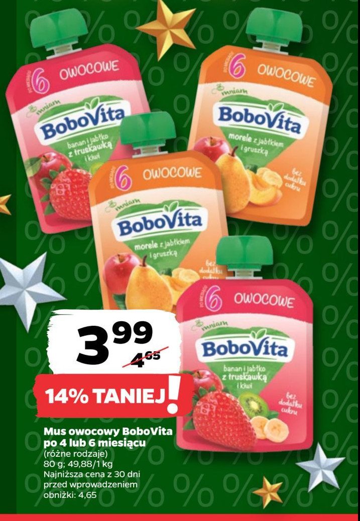 Mus banan i jabłko z truskawką i kiwi Bobovita promocja