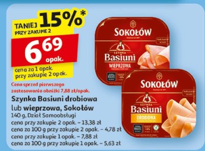 Szynka Basiuni drobiowa lub wieprzowa, Sokołów promocja w Auchan