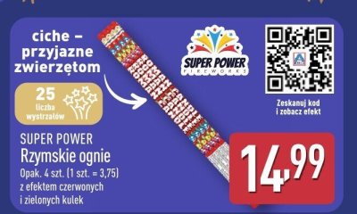 Ognie rzymskie Super Power z efektem czerwonych i zielonych kulek promocja w Aldi