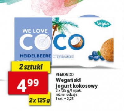 Wega艅ski jogurt kokosowy z jagodami Vemondo promocja