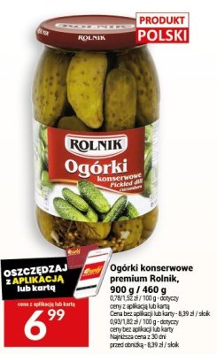 Ogórki konserwowe premium Rolnik, 900 g / 460 g promocja w Twój Market
