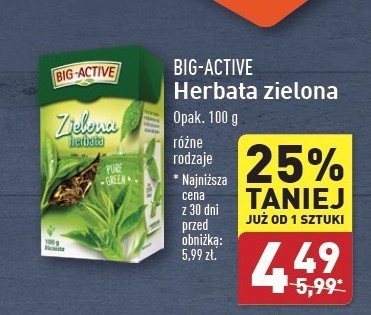 Herbata pure green Big-active herbata zielona promocja w Aldi