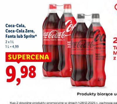 Napój Coca-Cola, Coca-Cola Zero, Fanta lub Sprite 2 x 1 L promocja w Lidl