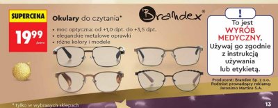 Okulary do czytania Brandex różne kolory i modele promocja w Biedronka