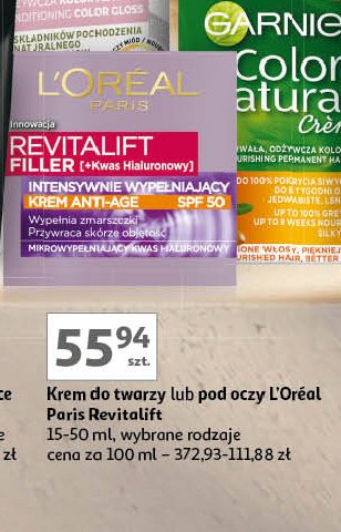 Krem intensywnie wypełniający spf50 L'oreal revitalift filler [kwas hialuronowy] promocja w Auchan