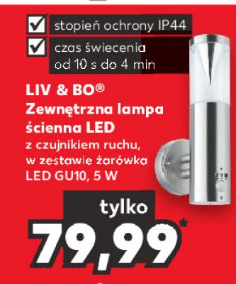 Lampa zewnętrzna ścienna led 5w gu10 Liv & bo promocja