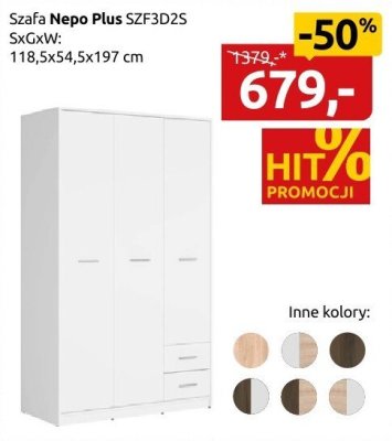 Szafa Nepo Plus SZFZD2S, 118,5x54,5x197 cm promocja w Black Red White