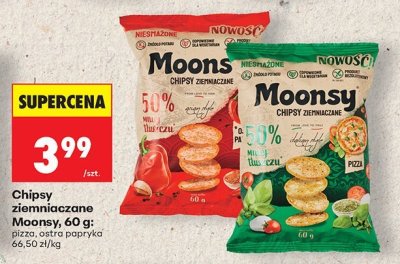 Chipsy ziemniaczane Moonsy, 60 g: pizza, ost.ł papryka promocja w Biedronka
