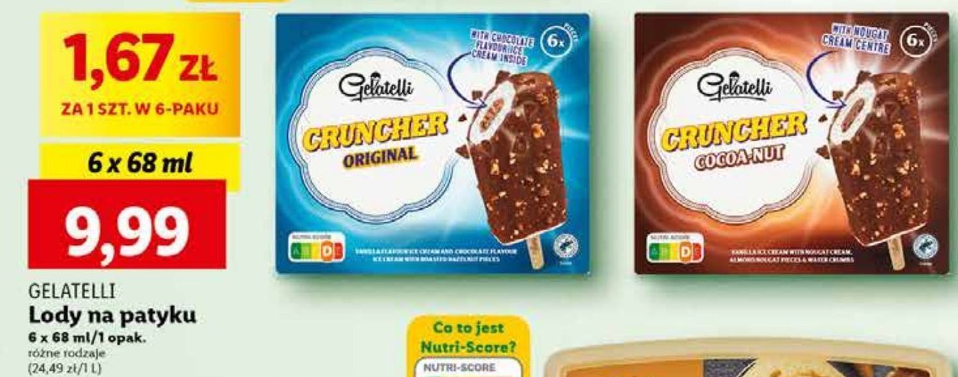 Lody cruncher cocoa nut Gelatelli promocja